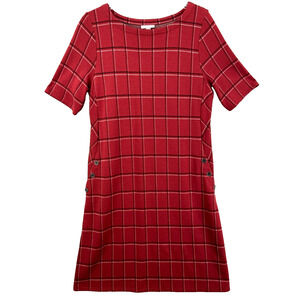 J. Jill Dress Womens Sz M Red‎ White Plaid Shift Pointe Short Sleeve Minimalist